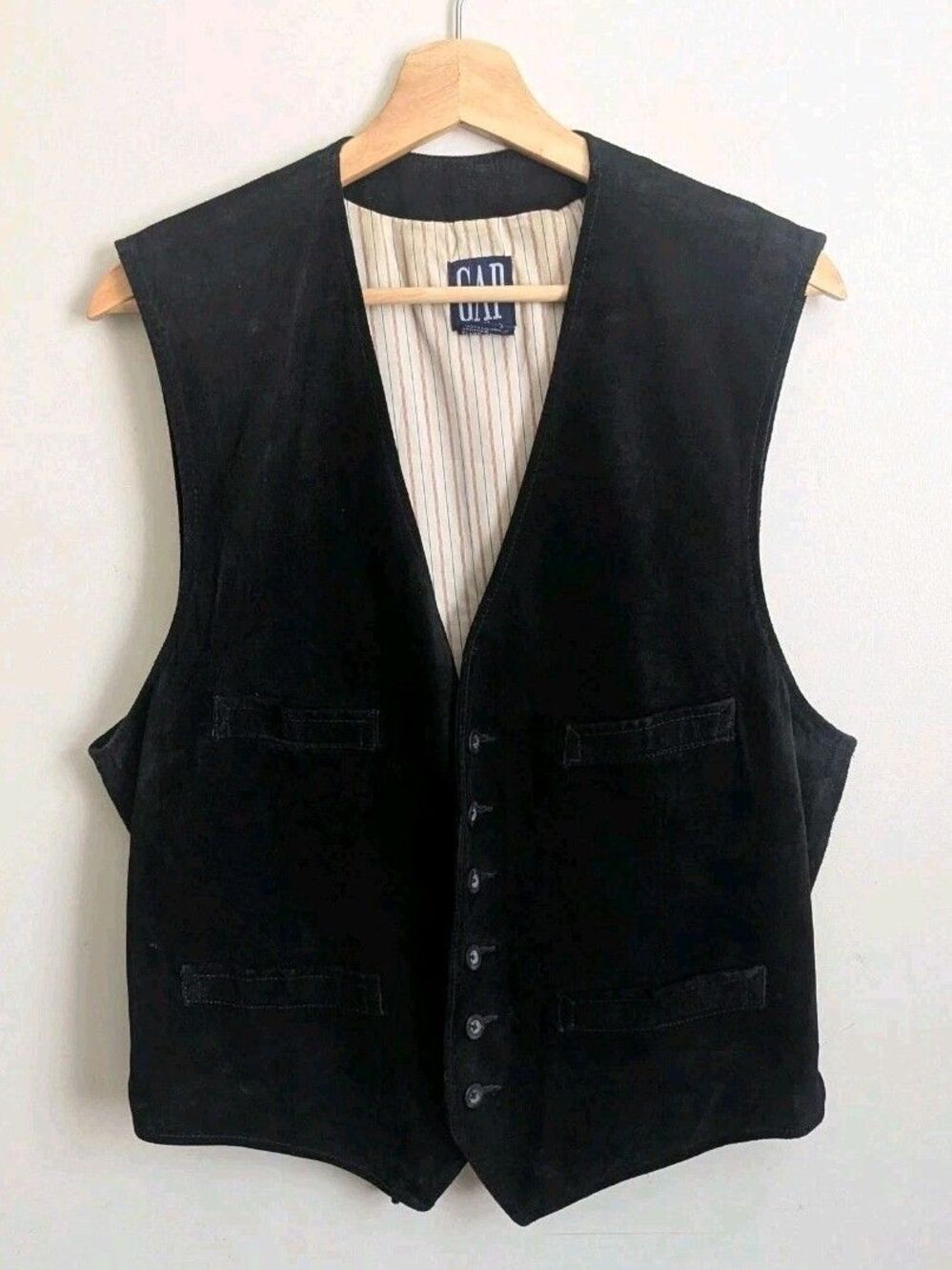 Vintage GAP Black Suede Vest 100% Leather Western Cowboycore Waistcoat Mens L